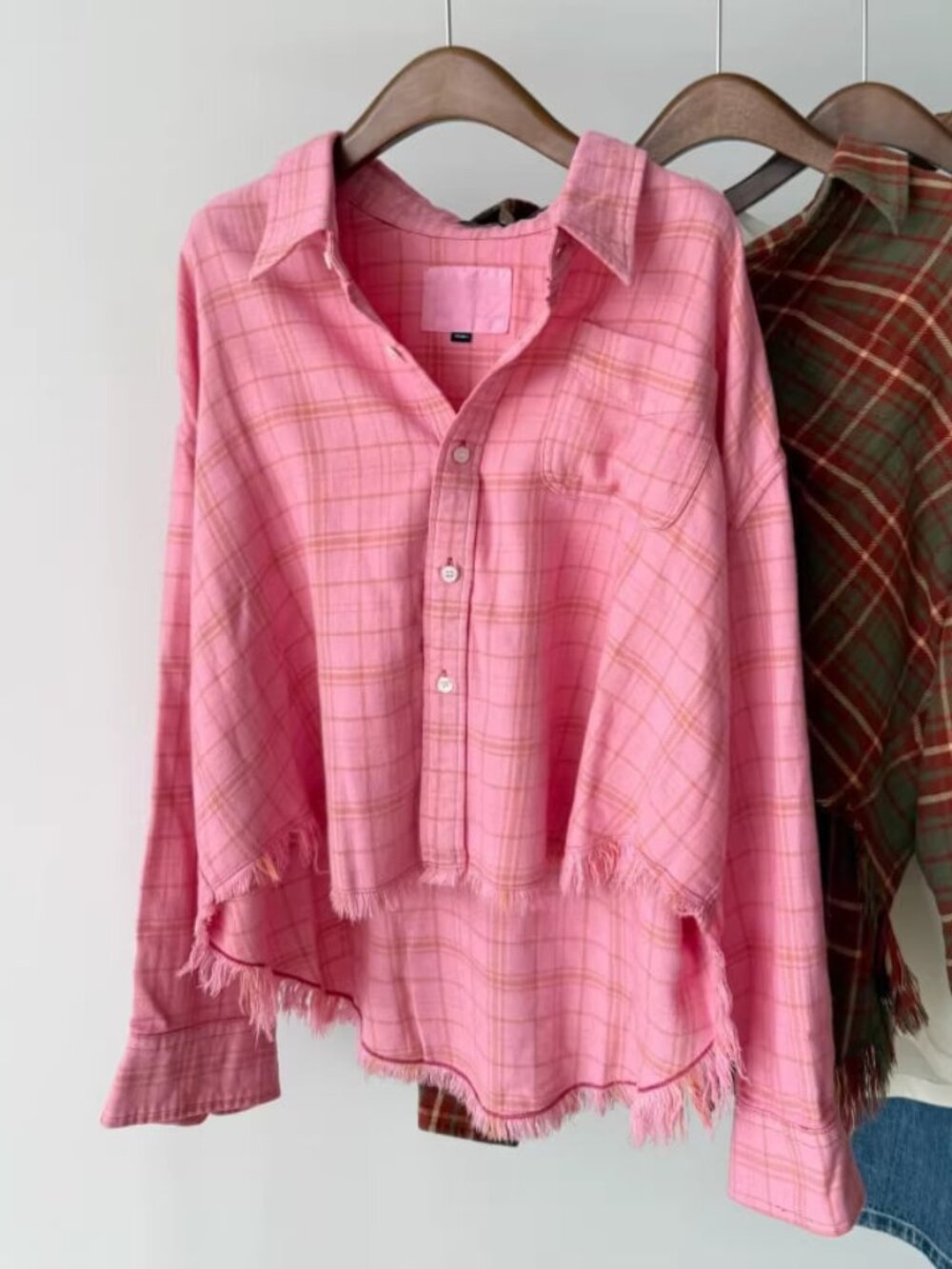 R13 NWOT Frayed checked cotton-flannel shirt M
